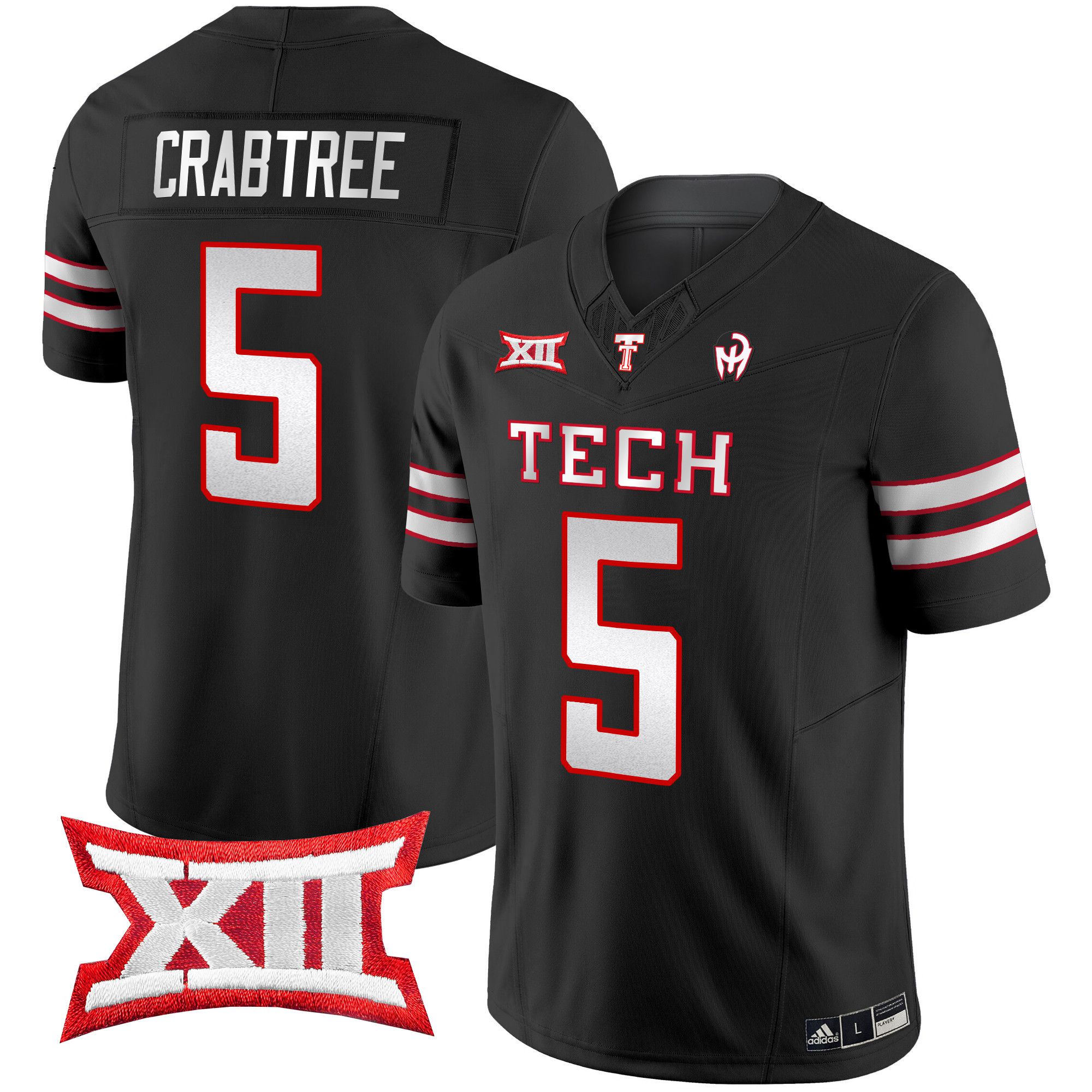 Men Texas Tech Red Raiders #5 Crabtree Black 2024 Patrick Mahomes Symbol Vapor Limited NCAA Jersey style 1